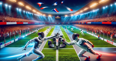 Collage illustratif avec Football, Escrime, Formule 1.